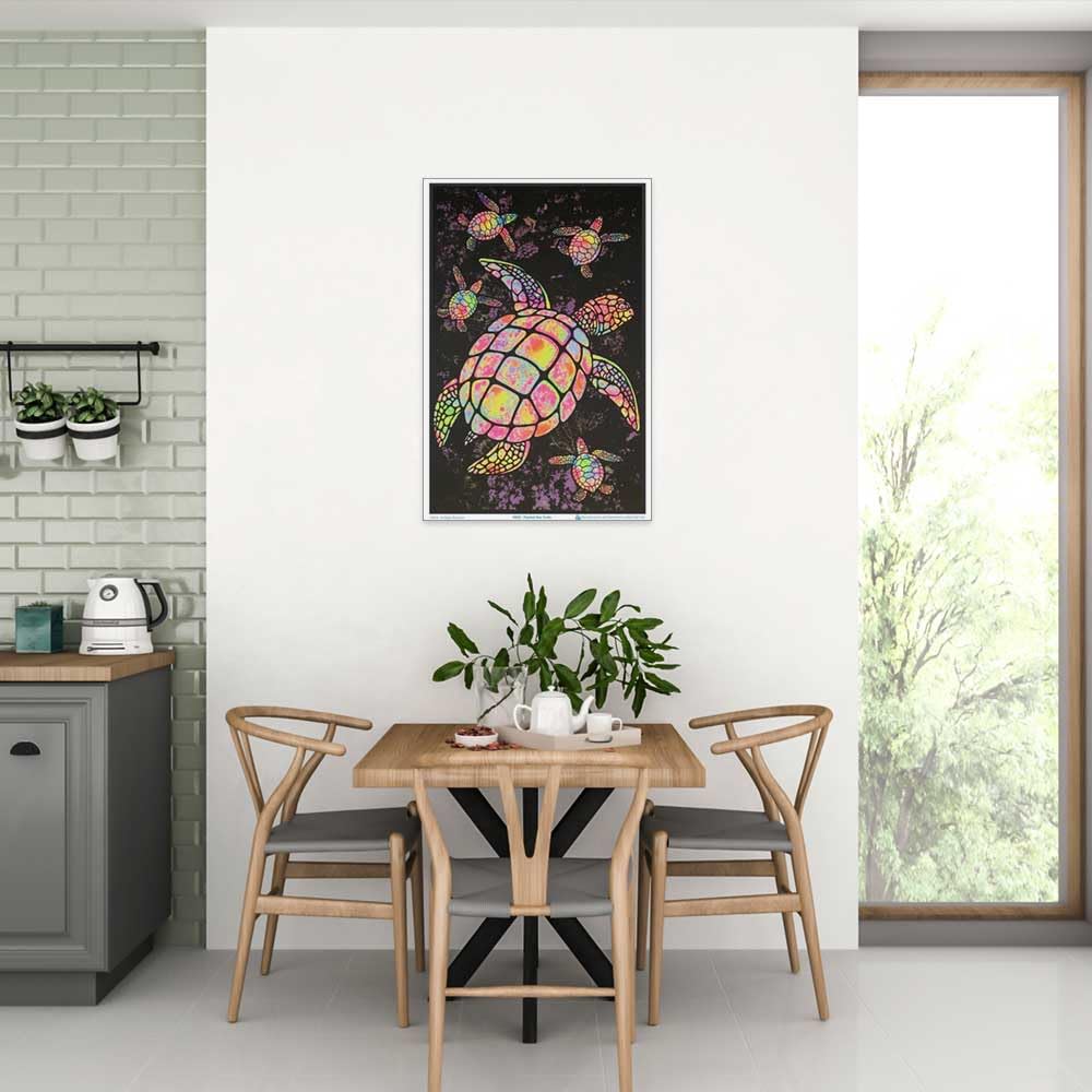 Painted Sea Turtles - Flocked - Blacklight Poster - 23" x 35"