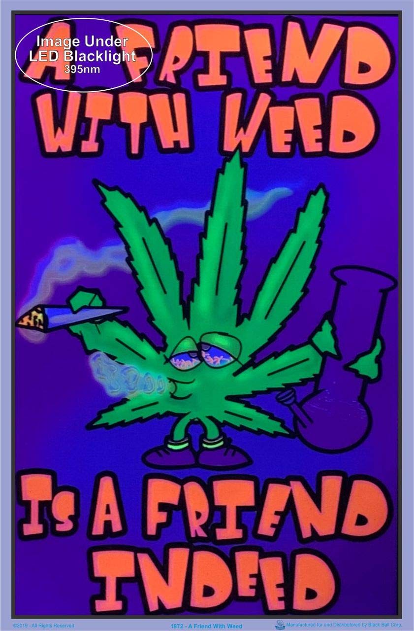 A Friend with Weed is a Friend Indeed - Pot, Marijuana - Flocked - Blacklight Poster - 23" x 35"