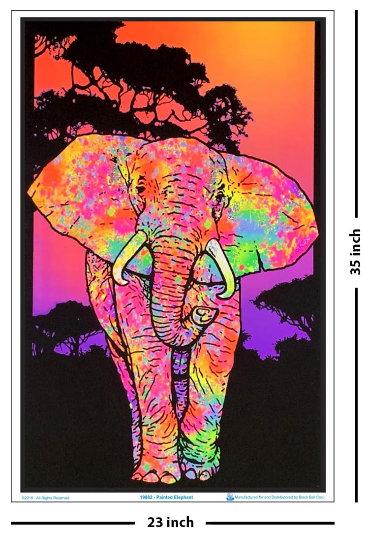 Painted Elephant - Flocked - Blacklight Poster - 23" x 35"
