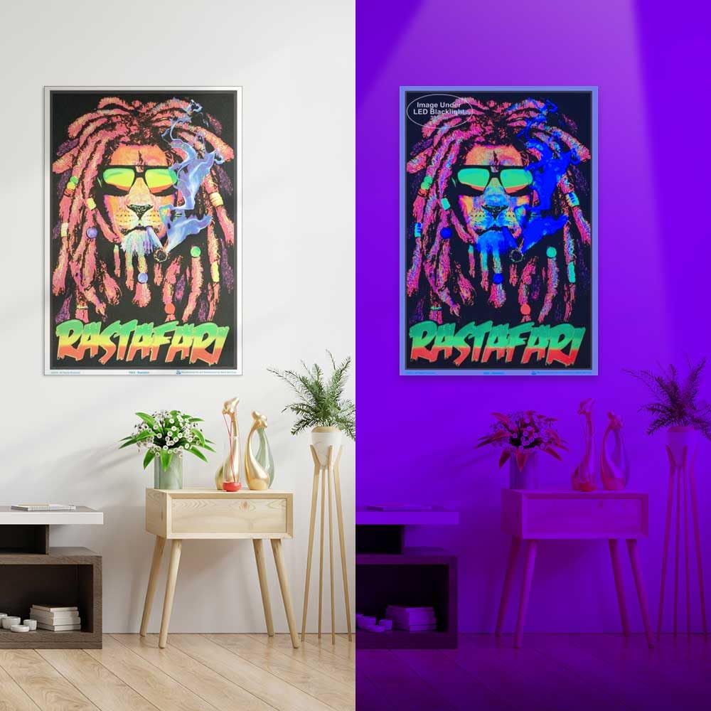 Rastafari Lion Blacklight Poster - Authentic Blacklight-Reactive Flocked Material - 23" x 35"
