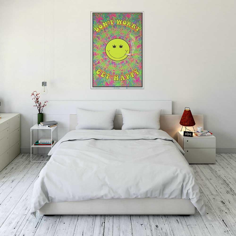 Don't Worry Get Happy - Flocked - Blacklight Poster - 23" x 35"