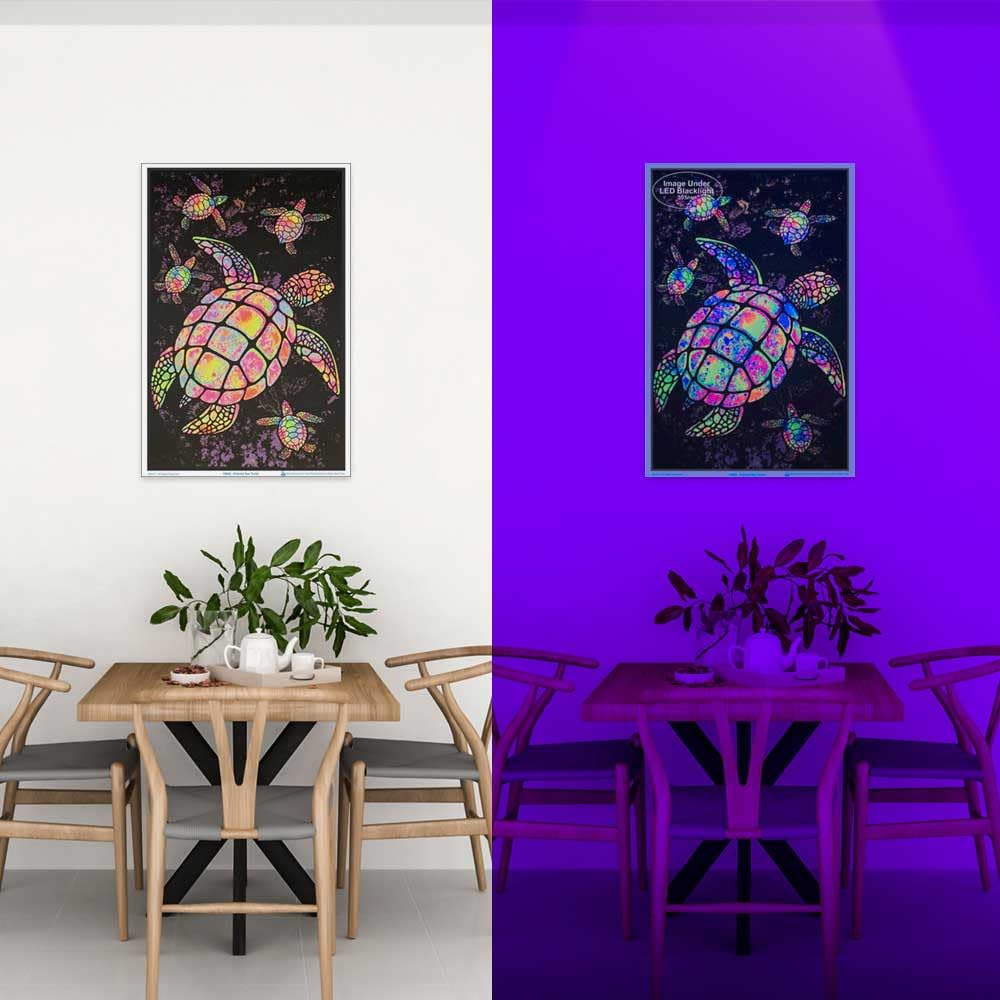 Painted Sea Turtles - Flocked - Blacklight Poster - 23" x 35"