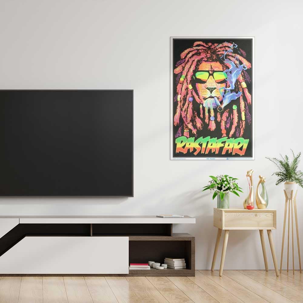 Rastafari Lion Blacklight Poster - Authentic Blacklight-Reactive Flocked Material - 23" x 35"