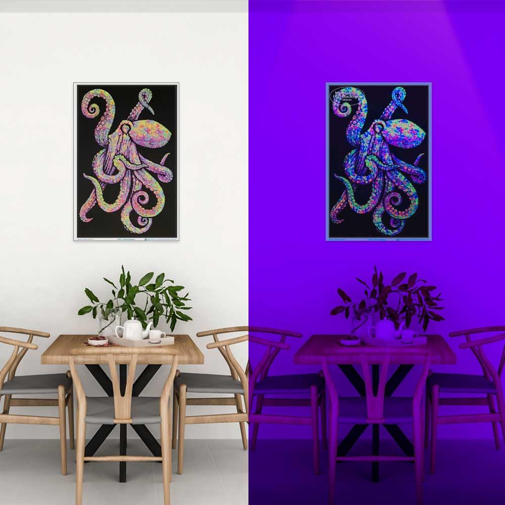 Painted Octopus - Flocked - Blacklight Poster - 23" x 35"