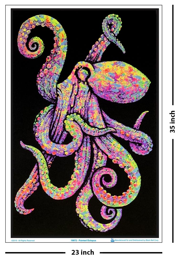 Painted Octopus - Flocked - Blacklight Poster - 23" x 35"