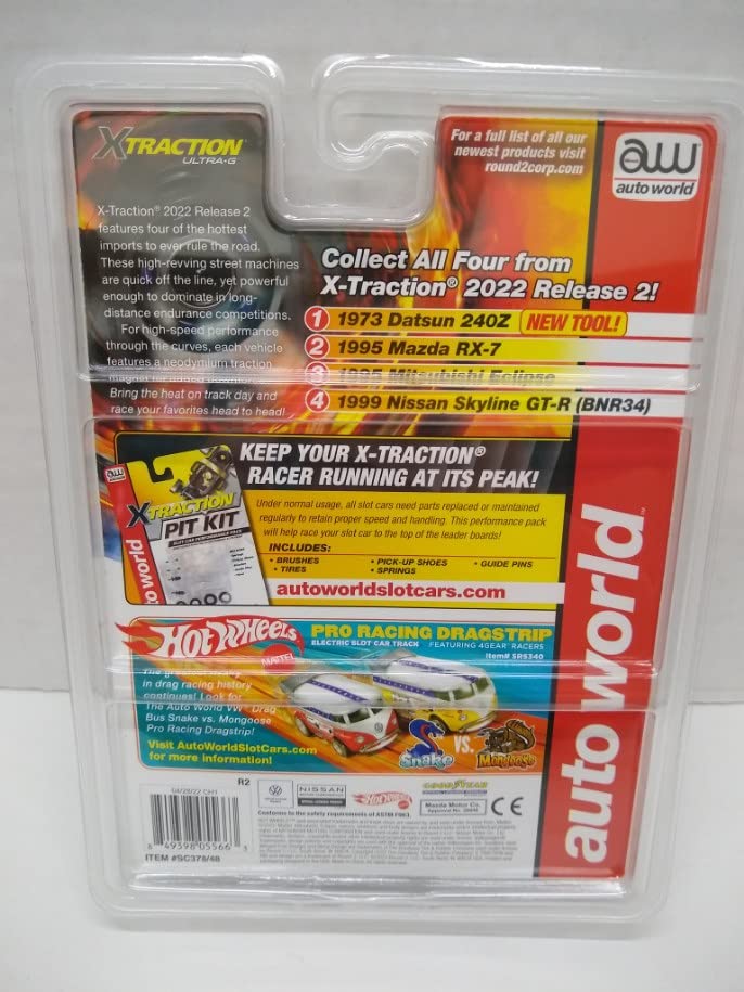 Auto World SC378-4B Import Heat 1999 Skyline GT-R (BNR34) HO Scale Electric Slot Car - White and Black