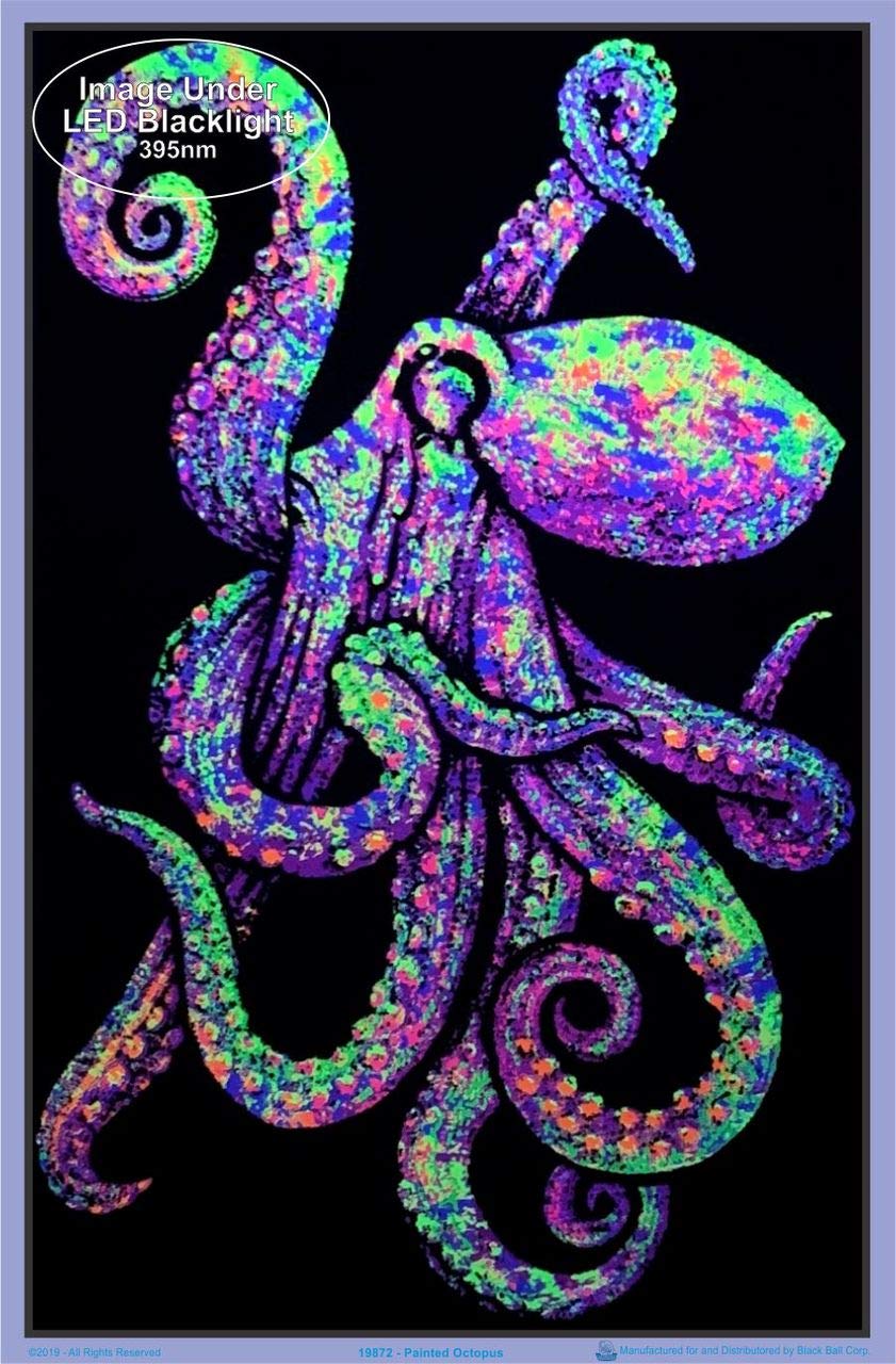 Painted Octopus - Flocked - Blacklight Poster - 23" x 35"