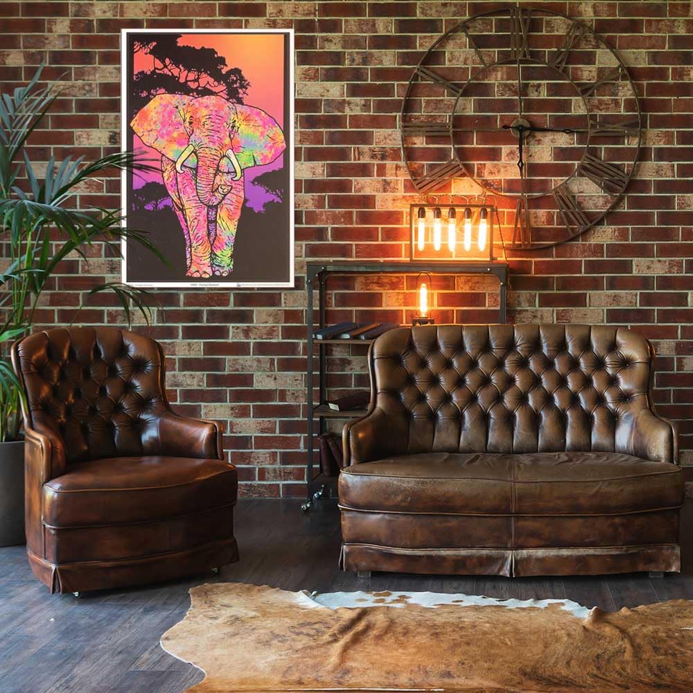 Painted Elephant - Flocked - Blacklight Poster - 23" x 35"