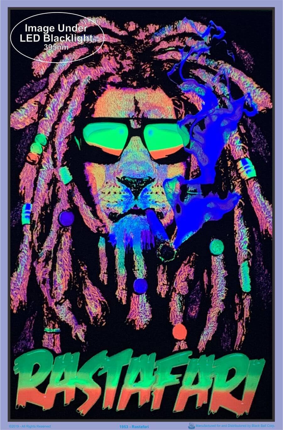 Rastafari Lion Blacklight Poster - Authentic Blacklight-Reactive Flocked Material - 23" x 35"