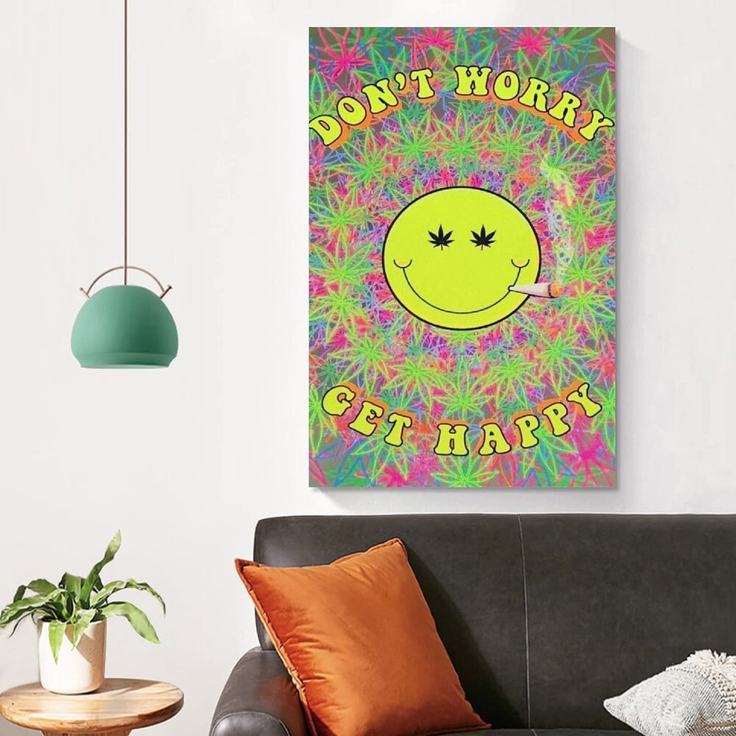 Don't Worry, Get Happy Black Light Poster Poster Decorative Painting Canvas Wall Art Living Room Posters Bedroom Painting 24�36inch(60�90cm)