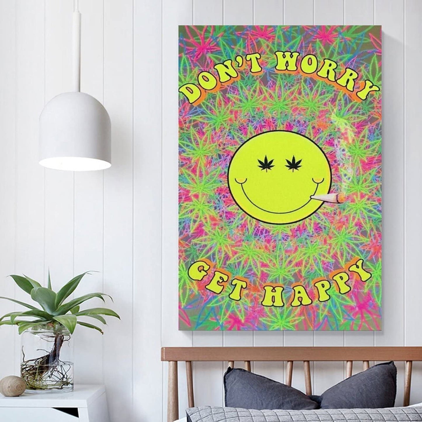 Don't Worry, Get Happy Black Light Poster Poster Decorative Painting Canvas Wall Art Living Room Posters Bedroom Painting 24�36inch(60�90cm)