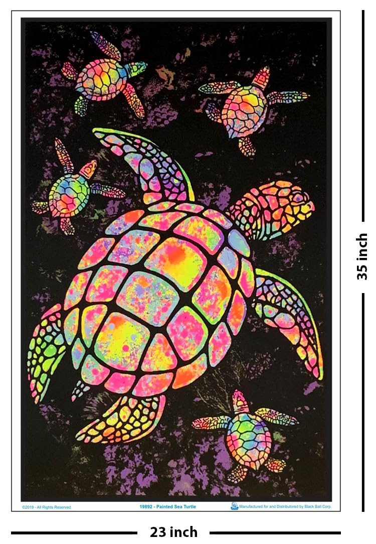 Painted Sea Turtles - Flocked - Blacklight Poster - 23" x 35"