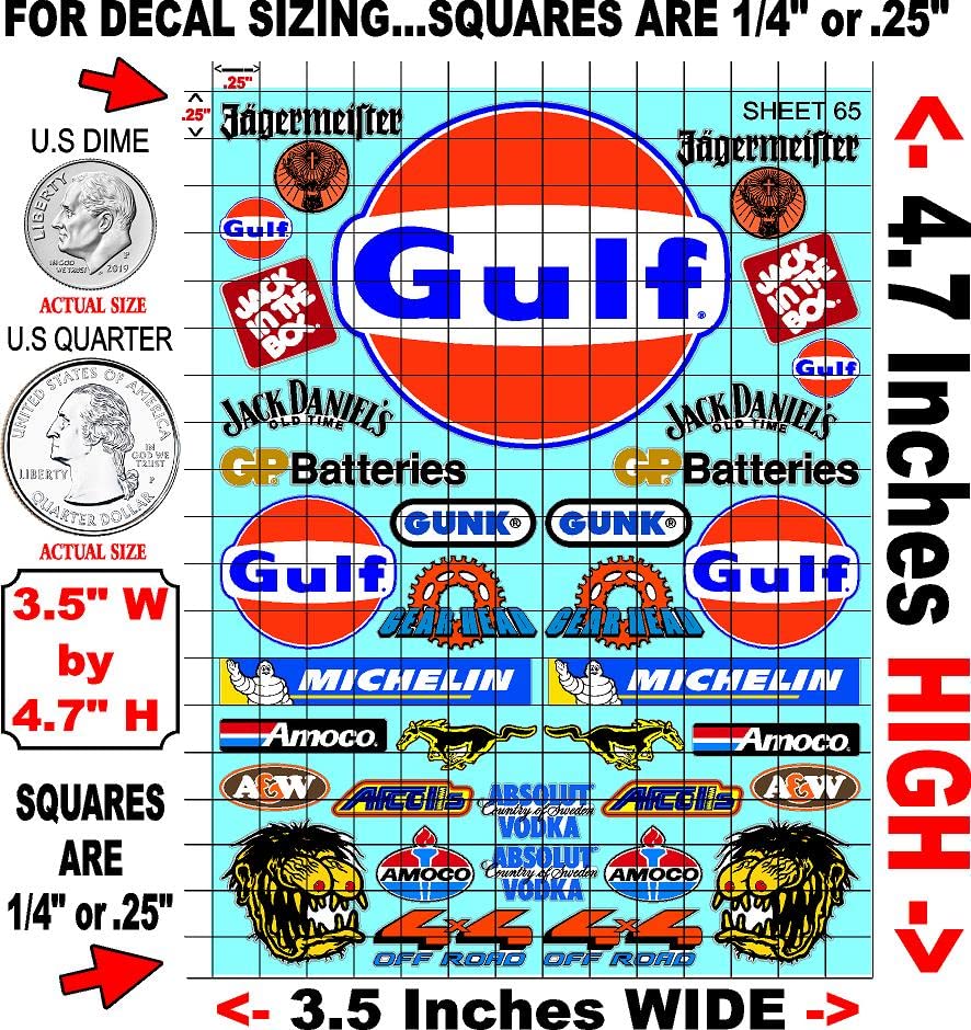 Clear Vinyl R/C Racing Sponsor Sticker Gang Sheet 65-1/24 � 1/16th Scale Model Decal Sticker Sheet Radio Control Lexan Body � Die-Cut to Shape - Peel & Stick � Water Slide