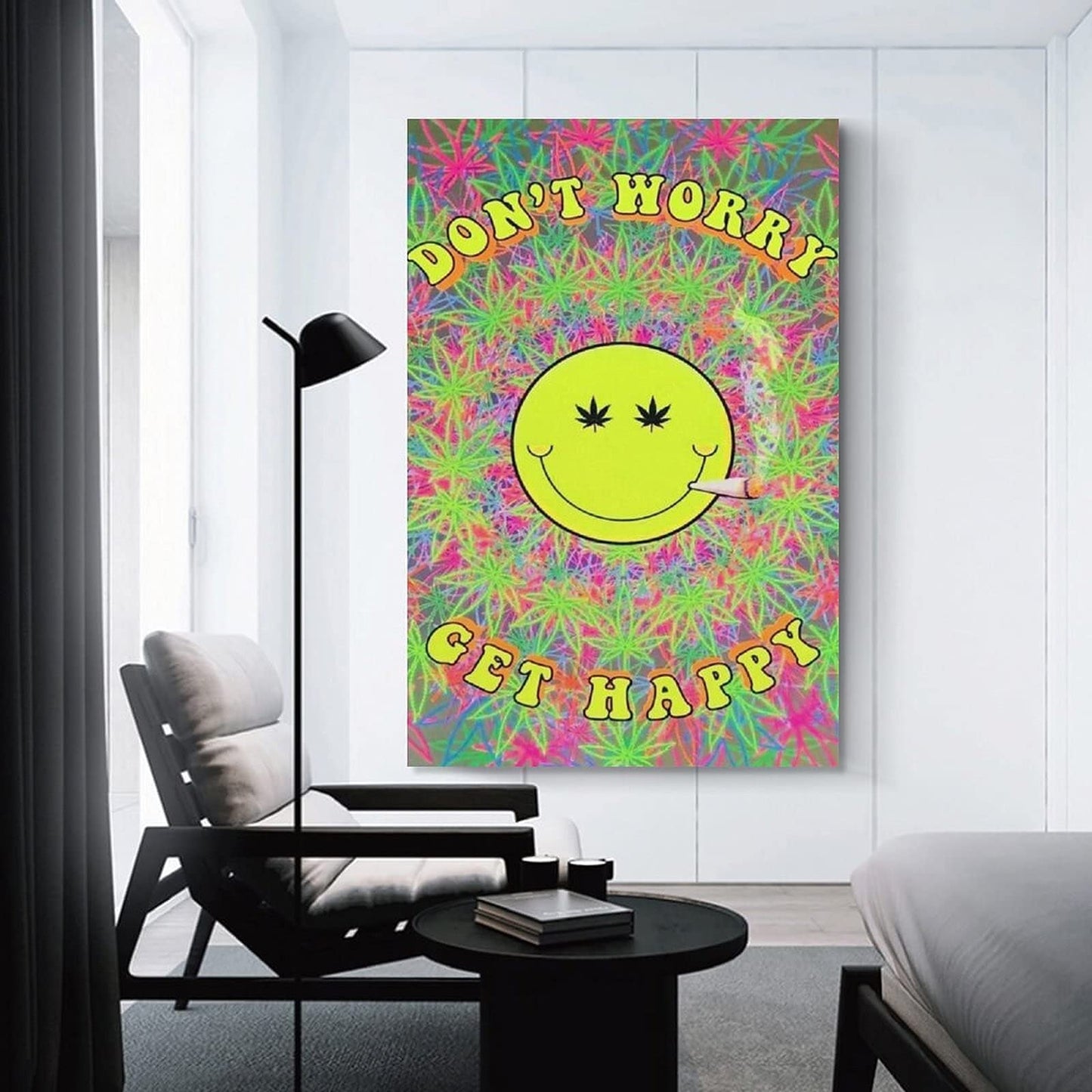 Don't Worry, Get Happy Black Light Poster Poster Decorative Painting Canvas Wall Art Living Room Posters Bedroom Painting 24�36inch(60�90cm)