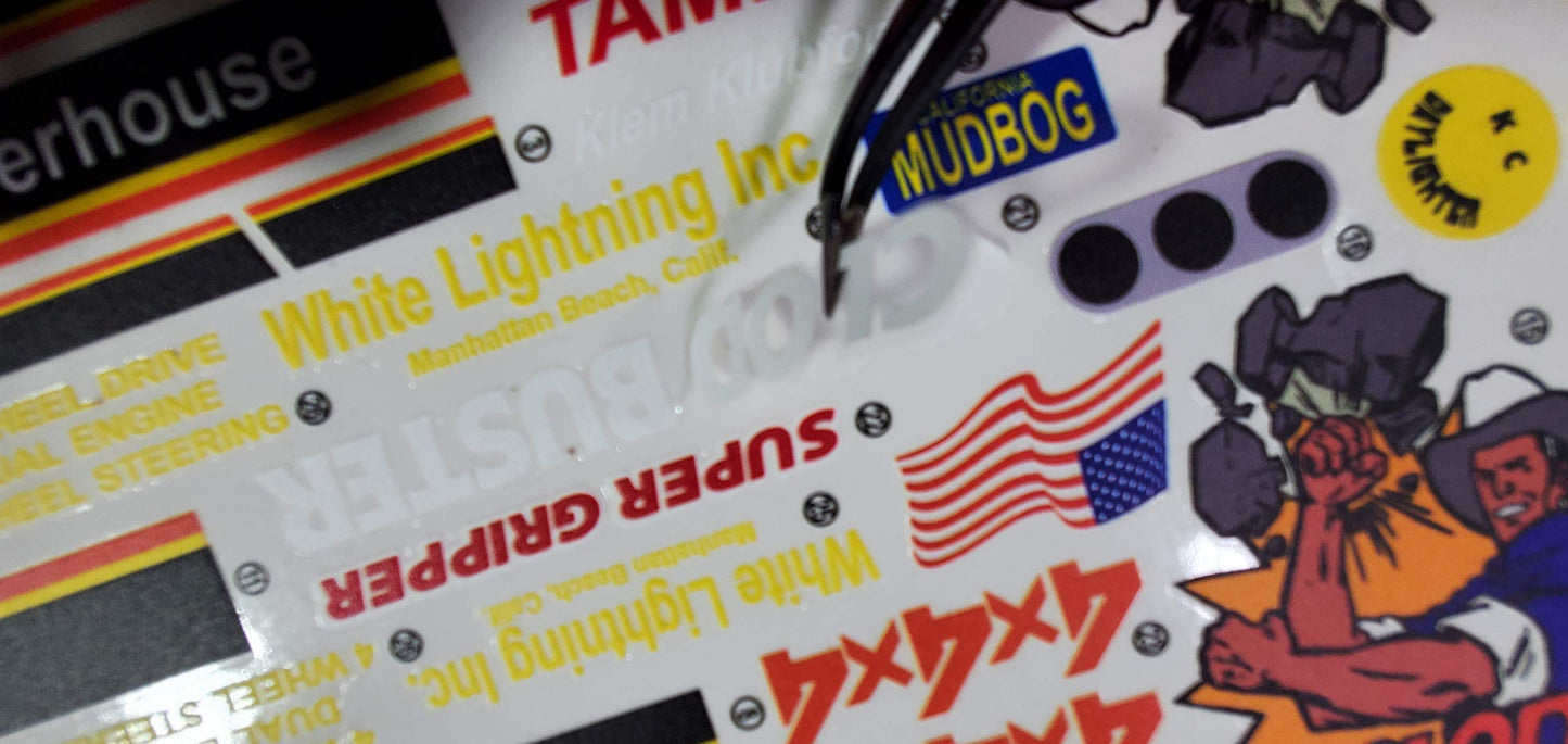 Generic Tamiya Clod Buster Decal Sticker Sheet Reproduction -1/10 Scale on Clear Vinyl R/C Model Decal Sticker Sheet Radio Control Lexan Body - Decorate Your R/c Trucks