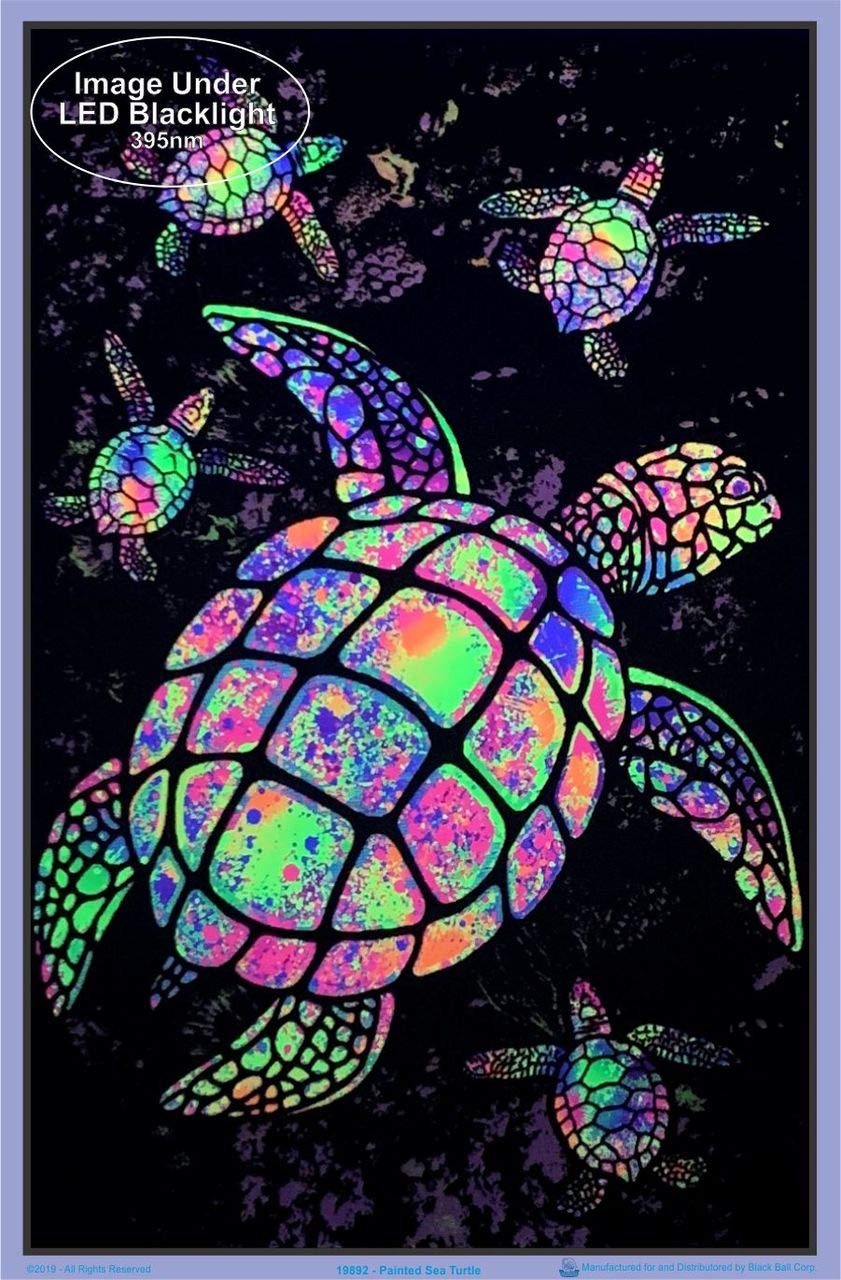 Painted Sea Turtles - Flocked - Blacklight Poster - 23" x 35"
