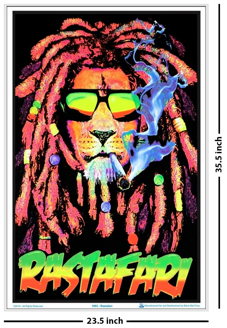 Rastafari Lion Blacklight Poster - Authentic Blacklight-Reactive Flocked Material - 23" x 35"