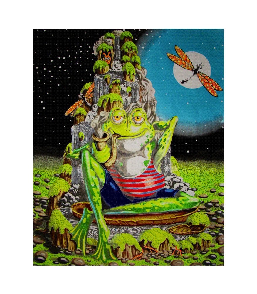 Froggy Blacklight Reactive Cloth Wall Hanging Fabric Poster Fabric Poster Print, 23 X 28