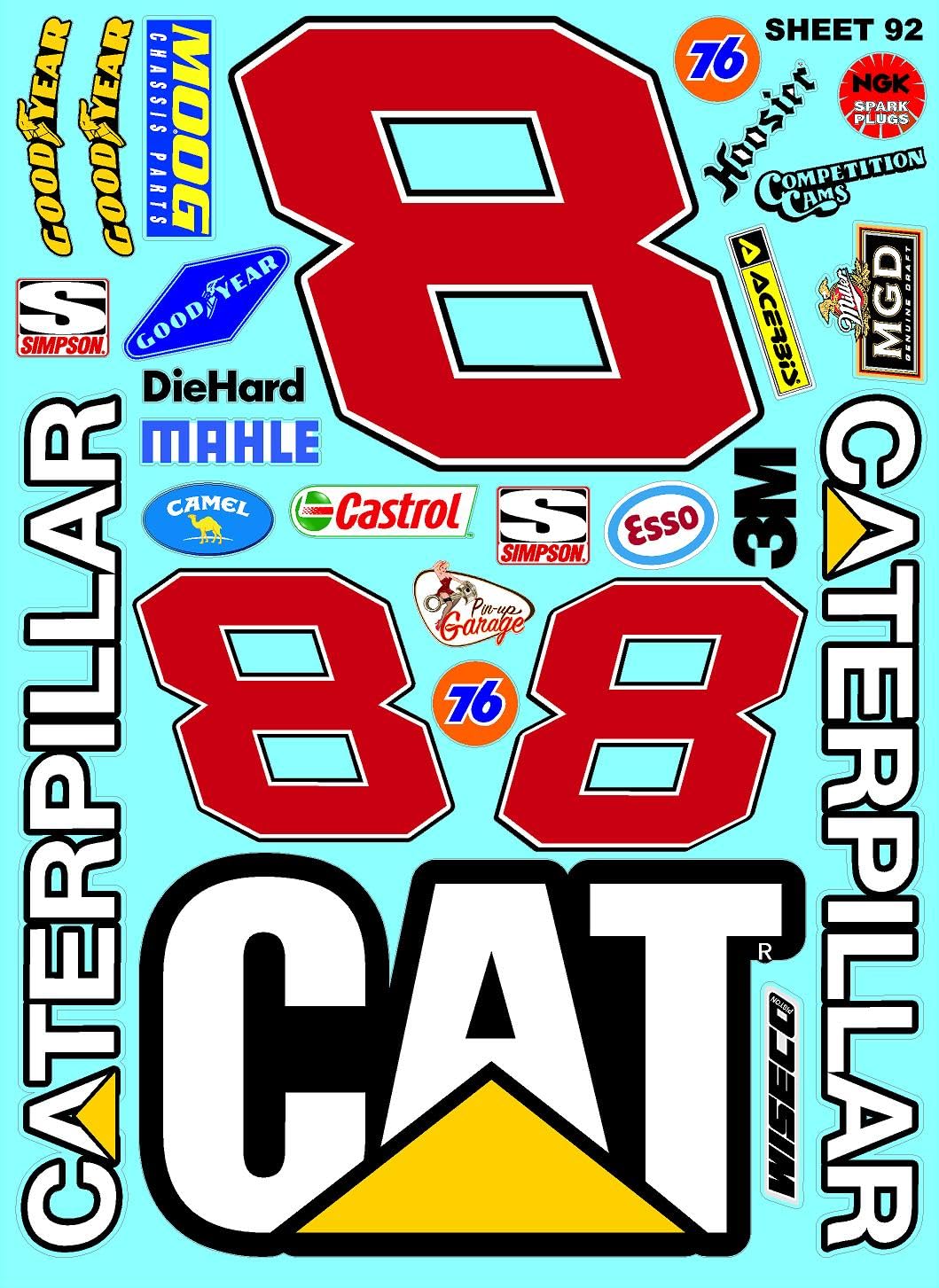 White Vinyl Sticker Variety Sheet 92-1/10th - 1/8th Scale Large 6.8" x 9.2"h Vinyl R/C Model Decal Sticker Sheet Radio Control Lexan Body