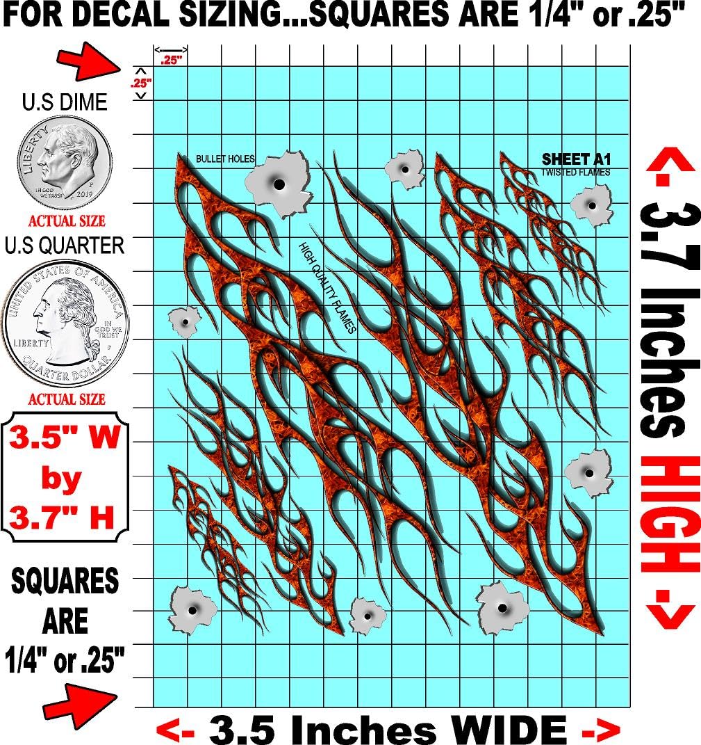 Clear Vinyl Sheet Twisted Flames A1 R/C Racing Sponsor Sticker Gang Sheet -1/24 � 1/16th Scale Model Decal Sticker Sheet Radio Control Lexan Body � Die-Cut to Shape - Peel & Stick � Water Slide