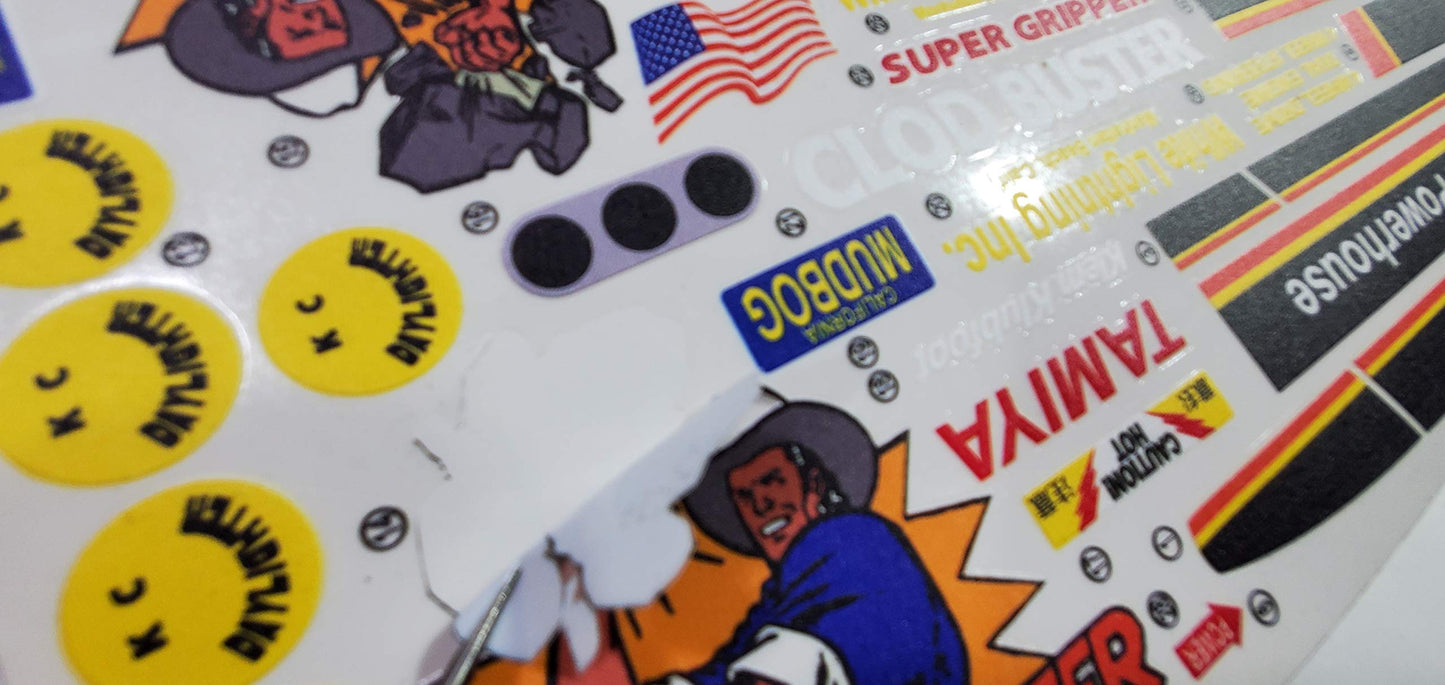 Generic Tamiya Clod Buster Decal Sticker Sheet Reproduction -1/10 Scale on Clear Vinyl R/C Model Decal Sticker Sheet Radio Control Lexan Body - Decorate Your R/c Trucks