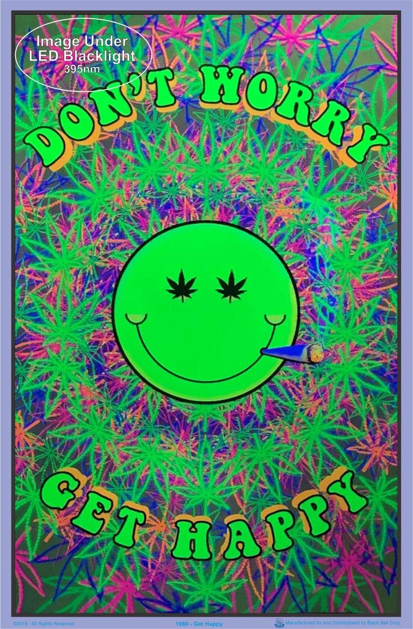 Don't Worry Get Happy - Flocked - Blacklight Poster - 23" x 35"