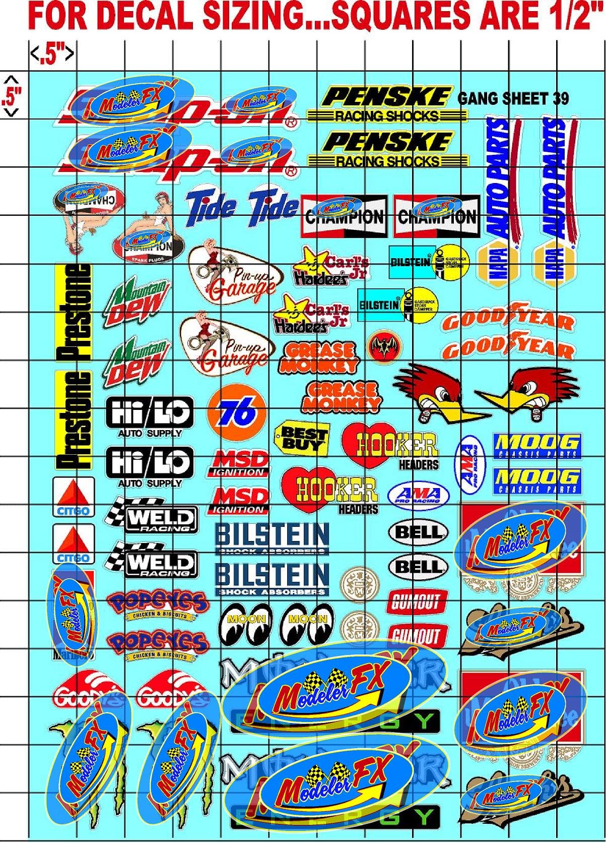 White Vinyl Racing Sponsor Lexan Body Car Racing - Sticker Gang Sheet 39 - White Vinyl 1/12 to 1/10 Scale White Vinyl R/C Model Decal Sticker Sheet Radio Control Lexan Body Decoration