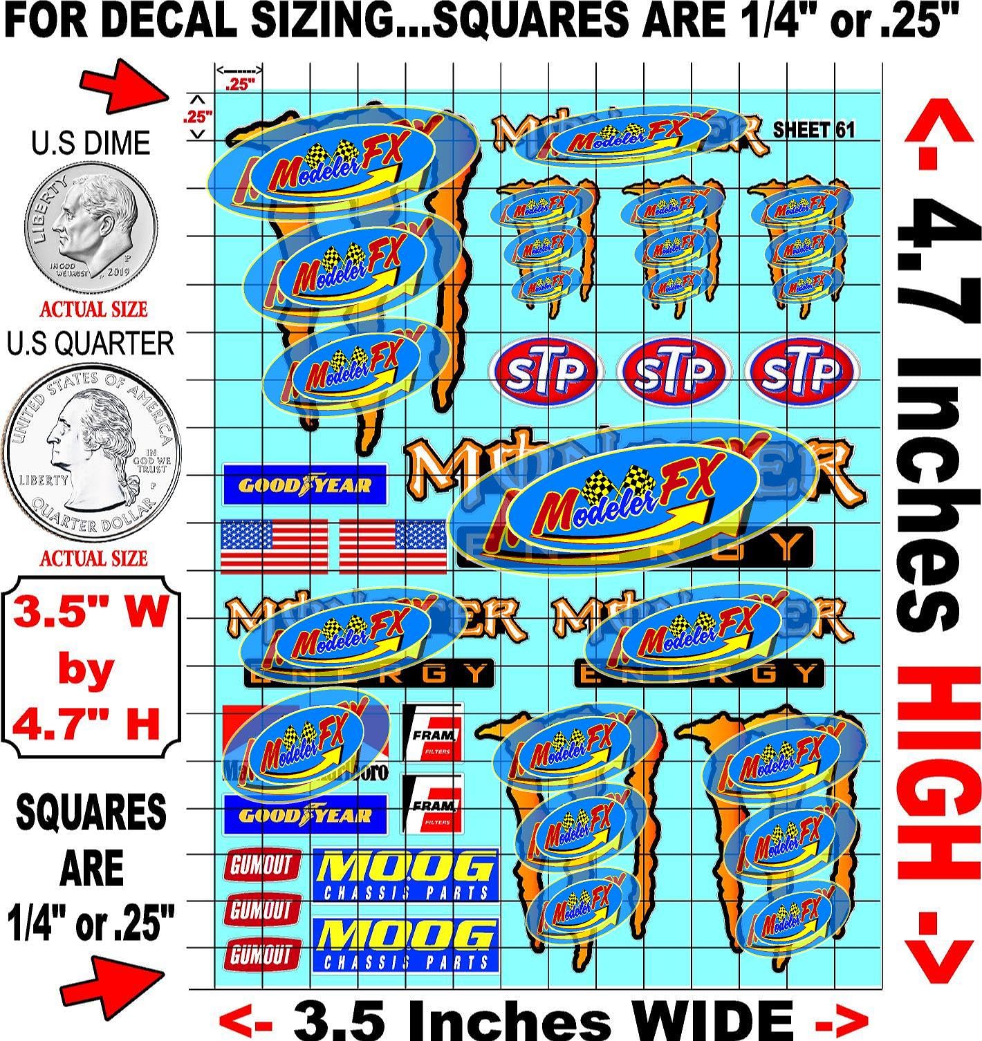 Clear Vinyl R/C Racing Sponsor Sticker Gang Sheet 61-1/24 � 1/16th Scale Model Decal Sticker Sheet Radio Control Lexan Body � Die-Cut to Shape - Peel & Stick � Water Slide