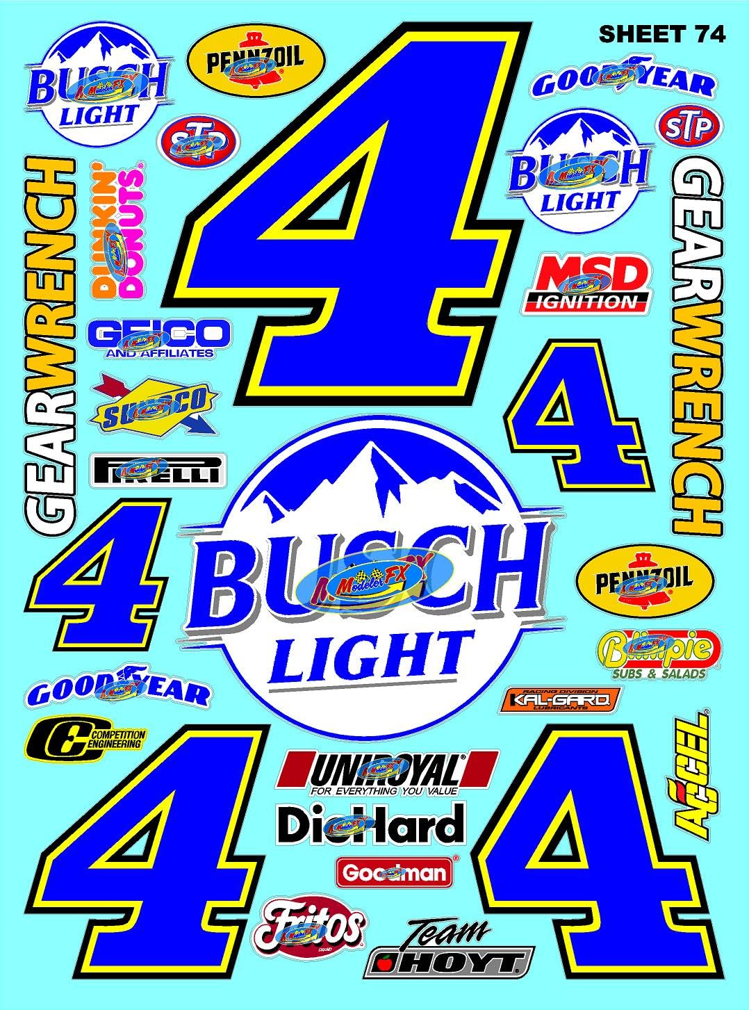 White Vinyl Sticker Variety Sheet 74-1/10th - 1/8th Scale Large 6.8" x 9.2"h Vinyl R/C Model Decal Sticker Sheet Radio Control Lexan Body