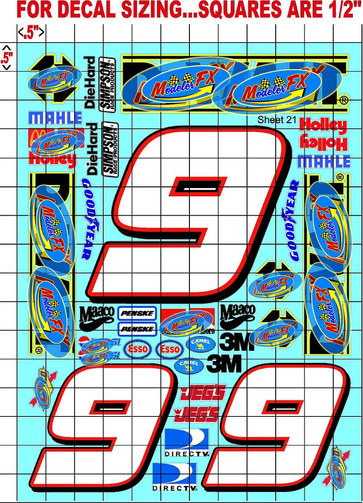 Sticker Gang Sheet 21-Die-Cut to Shape 1/10 Scale White Vinyl R/C Model Decal Sticker Sheet Radio Control Lexan Body - Decorate Your R/c Cars, Boats, Trucks Along with Any Other Scale Model Kit.�