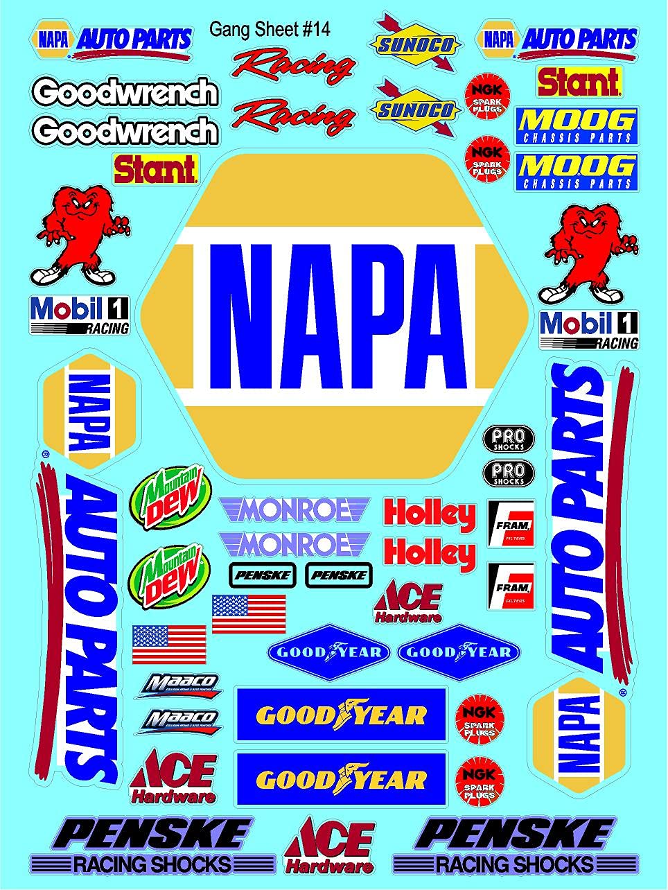 Racing Sponsor Lexan Body Car Racing - Sticker Gang Sheet 14 - White Vinyl 1/12 to 1/10 Scale White Vinyl R/C Model Decal Sticker Sheet Radio Control Lexan Body Decoration