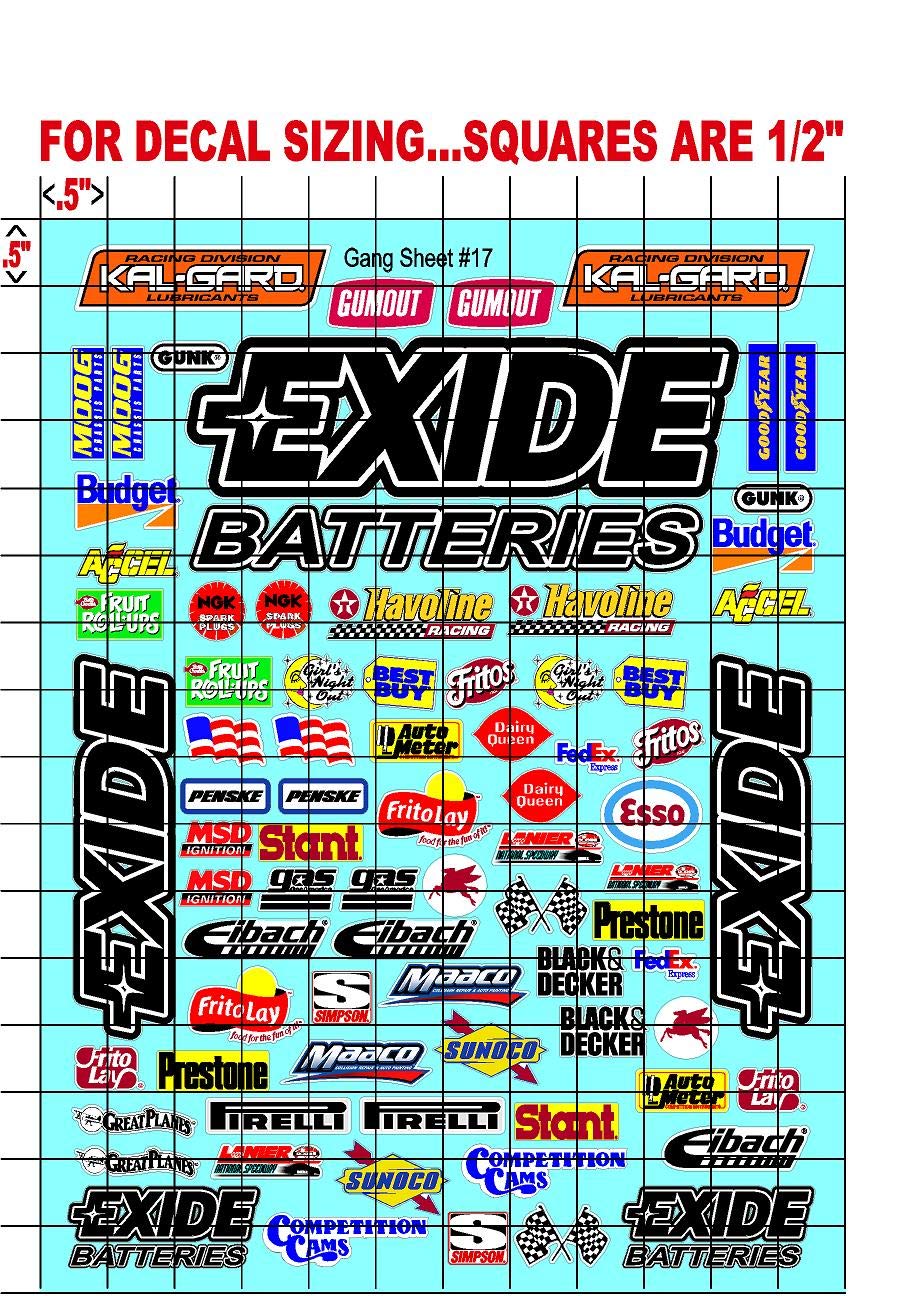 Racing Sponsor Sticker Gang Sheet 17-Die-Cut to Shape 1/10 Scale White Vinyl R/C Model Decal Sticker Sheet Radio Control Lexan Body - Decorate Your R/c Cars, Boats, Trucks & Other Scale Model Kit.�