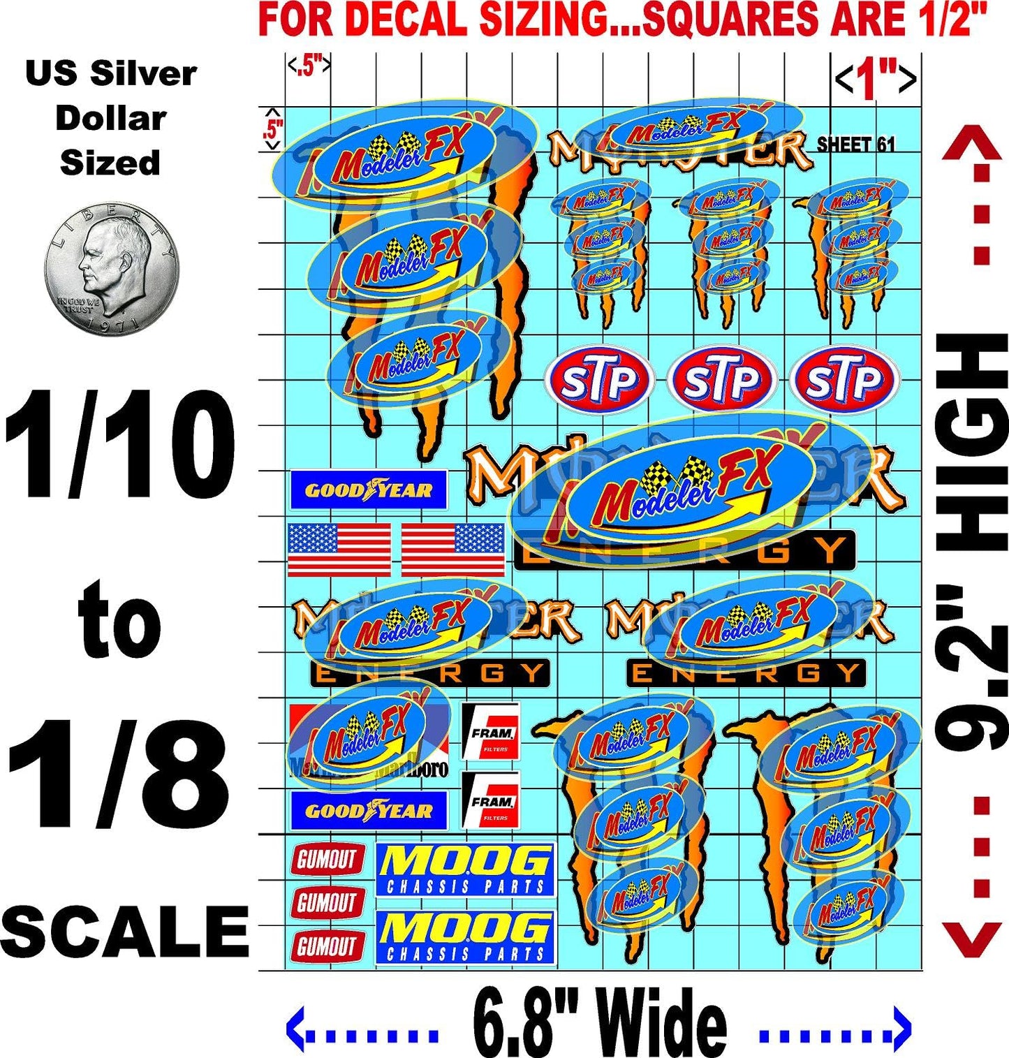 White Vinyl R/C Racing Sponsor Sticker Gang Sheet 61-1/8th � 1/10th Scale Model Decal Sticker Sheet R/C Lexan Body - Decorate Your R/c Cars, Boats, Truck Model � Die-Cut to Shape - Peel & Stick