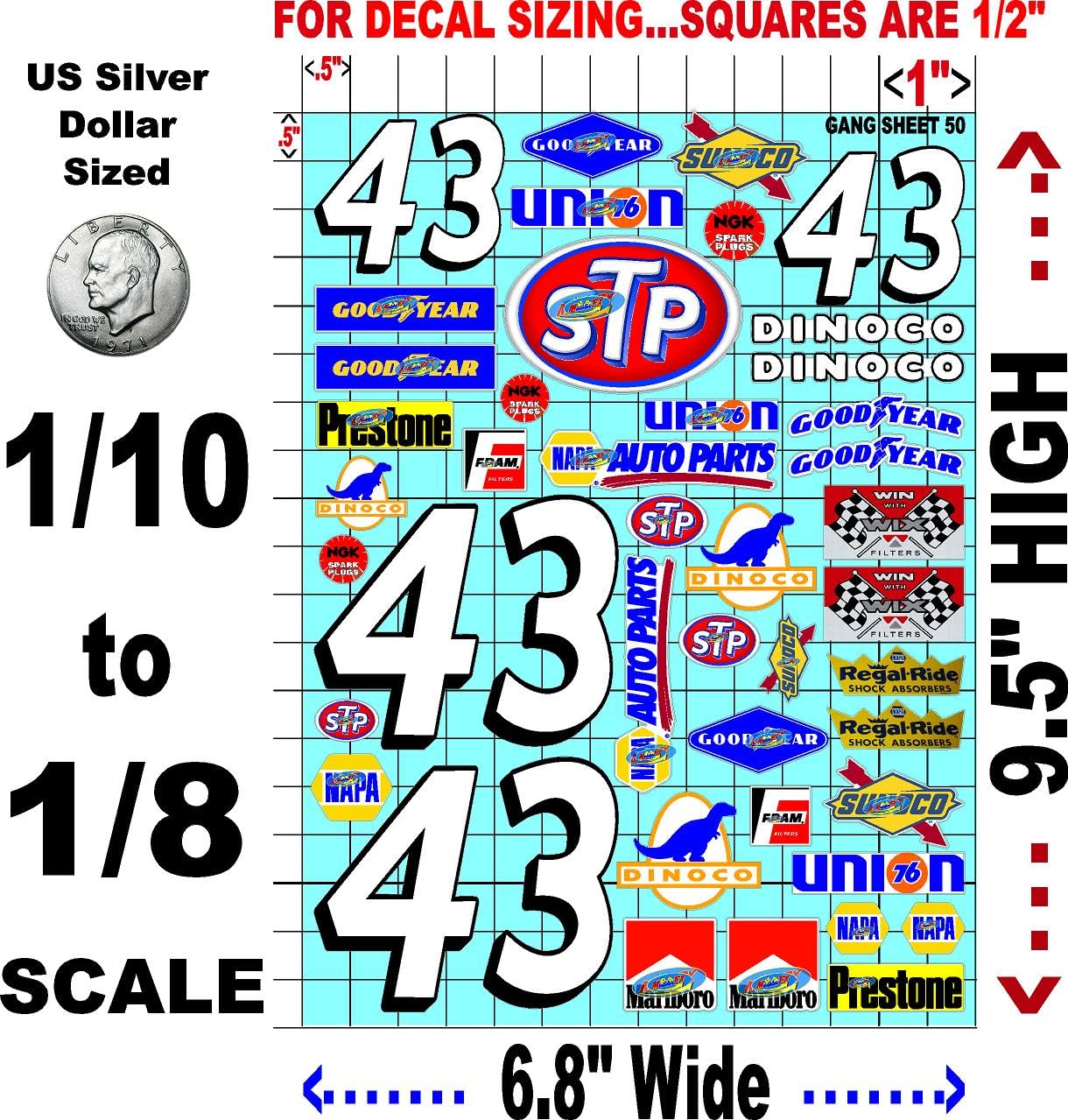 White Vinyl R/C Racing Sponsor Sticker Gang Sheet 50-1/8th � 1/10th Scale Model Decal Sticker Sheet R/C Lexan Body - Decorate Your R/c Cars, Boats, Truck Model � Die-Cut to Shape - Peel & Stick