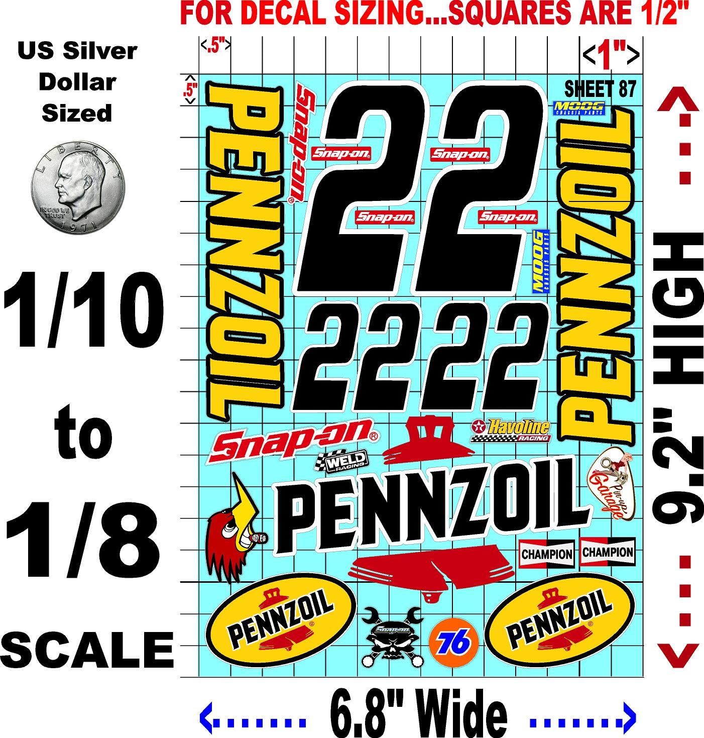 White Vinyl Sticker Variety Sheet 87-1/10th - 1/8th Scale Large 6.8" x 9.2"h Vinyl R/C Model Decal Sticker Sheet Radio Control Lexan Body