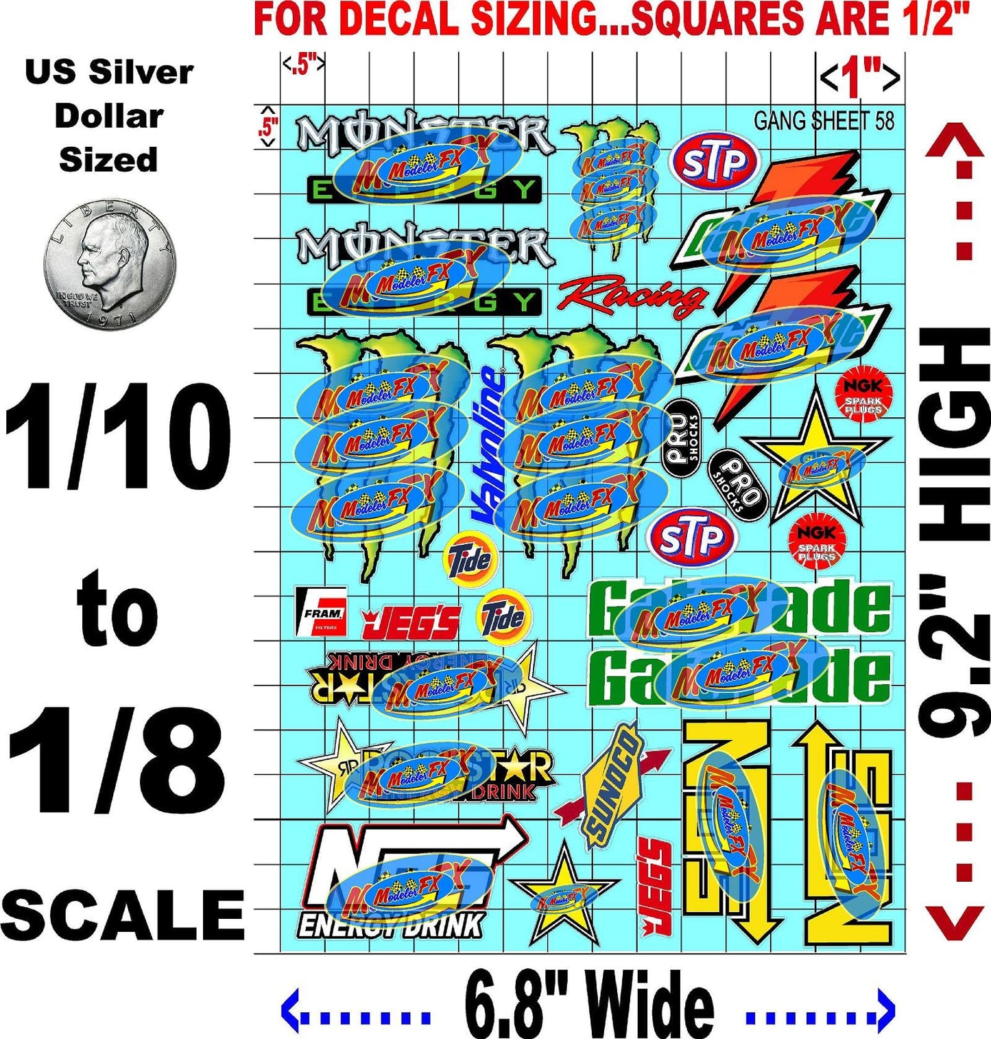 White Vinyl R/C Racing Sponsor Sticker Gang Sheet 58-1/8th � 1/10th Scale Model Decal Sticker Sheet R/C Lexan Body - Decorate Your R/c Cars, Boats, Truck Model � Die-Cut to Shape - Peel & Stick