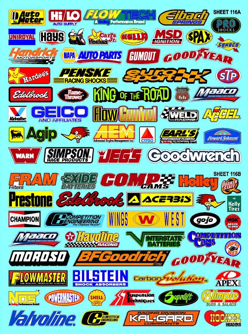 White Vinyl Sticker Sheet 116-AB - 1/12 to 1/10th Scale R/C Model Decal Sticker Sheet Radio Control Lexan Body