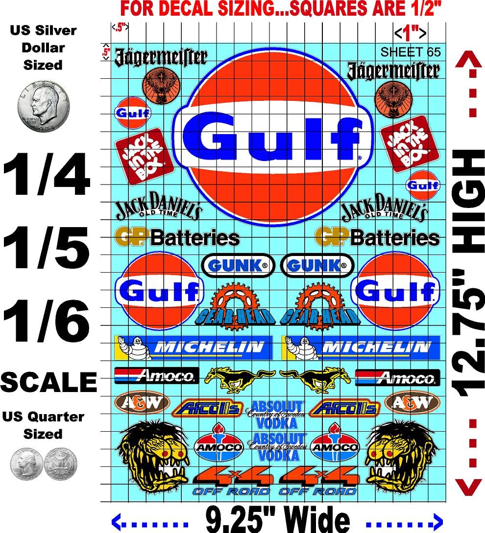 Clear Vinyl R/C Racing Sponsor Sticker Gang Sheet 65-1/4-1/5 � 1/6th Scale Model Decal Sticker Sheet Radio Control Lexan Body � Die-Cut to Shape - Peel & Stick � Water Slide - Gas - Station - Cars