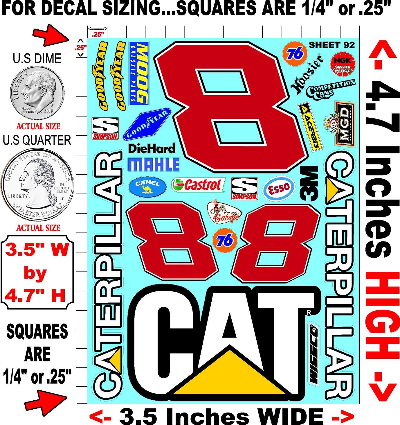 Clear Vinyl 92 R/C Racing Sponsor Sticker Gang Sheet Good -1/24 � 1/16th Scale Model Decal Sticker Sheet Radio Control Lexan Body � Die-Cut to Shape - Peel & Stick � Water Slide