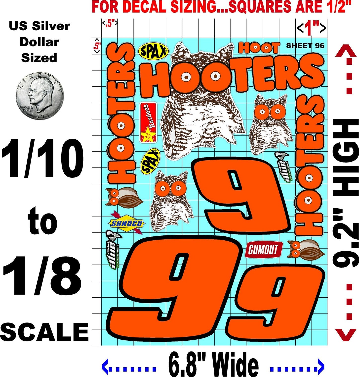 Generic White Vinyl Sticker Variety Sheet 96-1/10th - 1/8th Scale Large 6.8"" x 9.2""h Vinyl R/C Model Decal Sticker Sheet Radio Control Lexan Body
