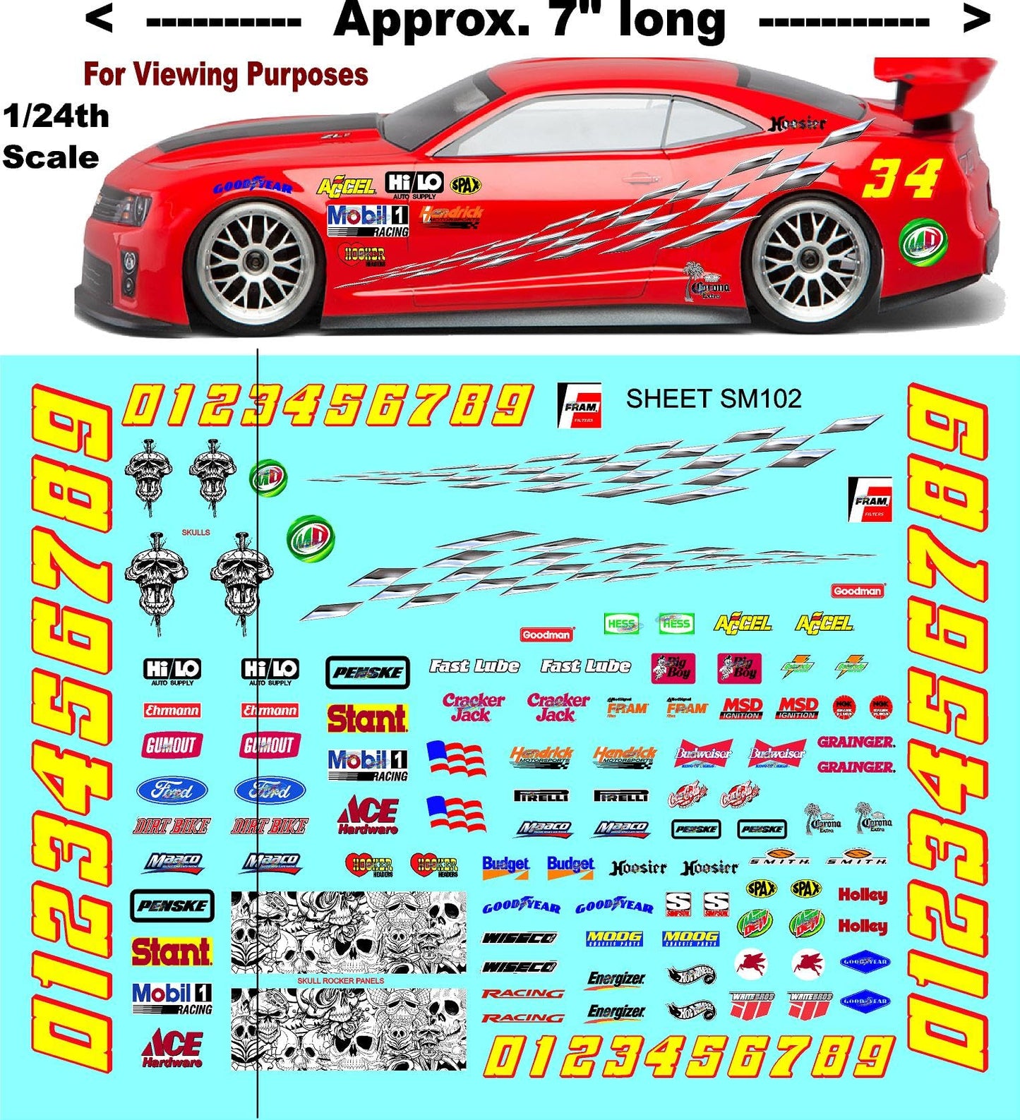 Clear Vinyl Sticker Sheet SM102-R/C Model Decal-1/18th - 1/12th-1/10th Scale DIE-Cut-Peel Radio Control | Slot Cars l REVELL