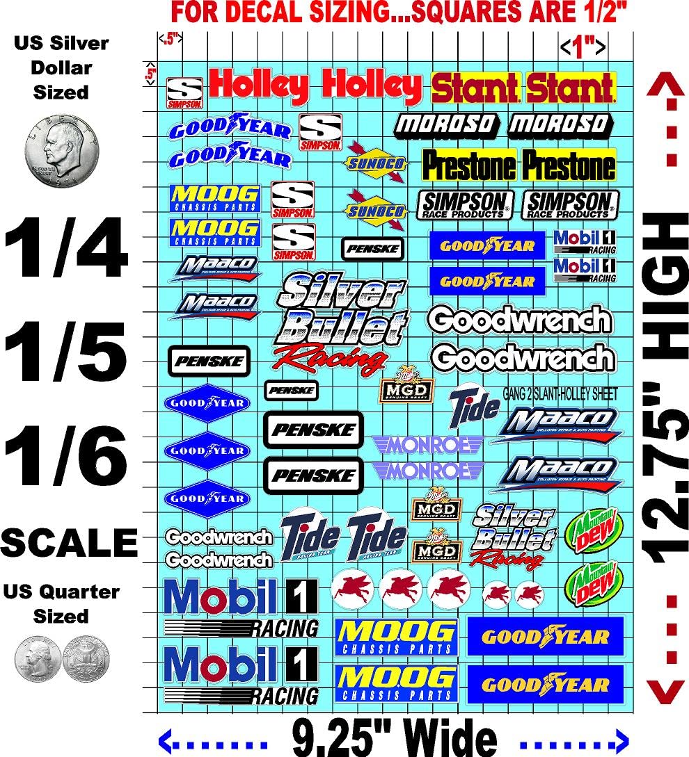 Clear Vinyl R/C Racing Sponsor Sticker Gang Sheet 2 Holly -1/4-1/5 � 1/6th Scale Model Decal Sticker Sheet Radio Control Lexan Body � Die-Cut to Shape - Peel & Stick � Water Slide Antique