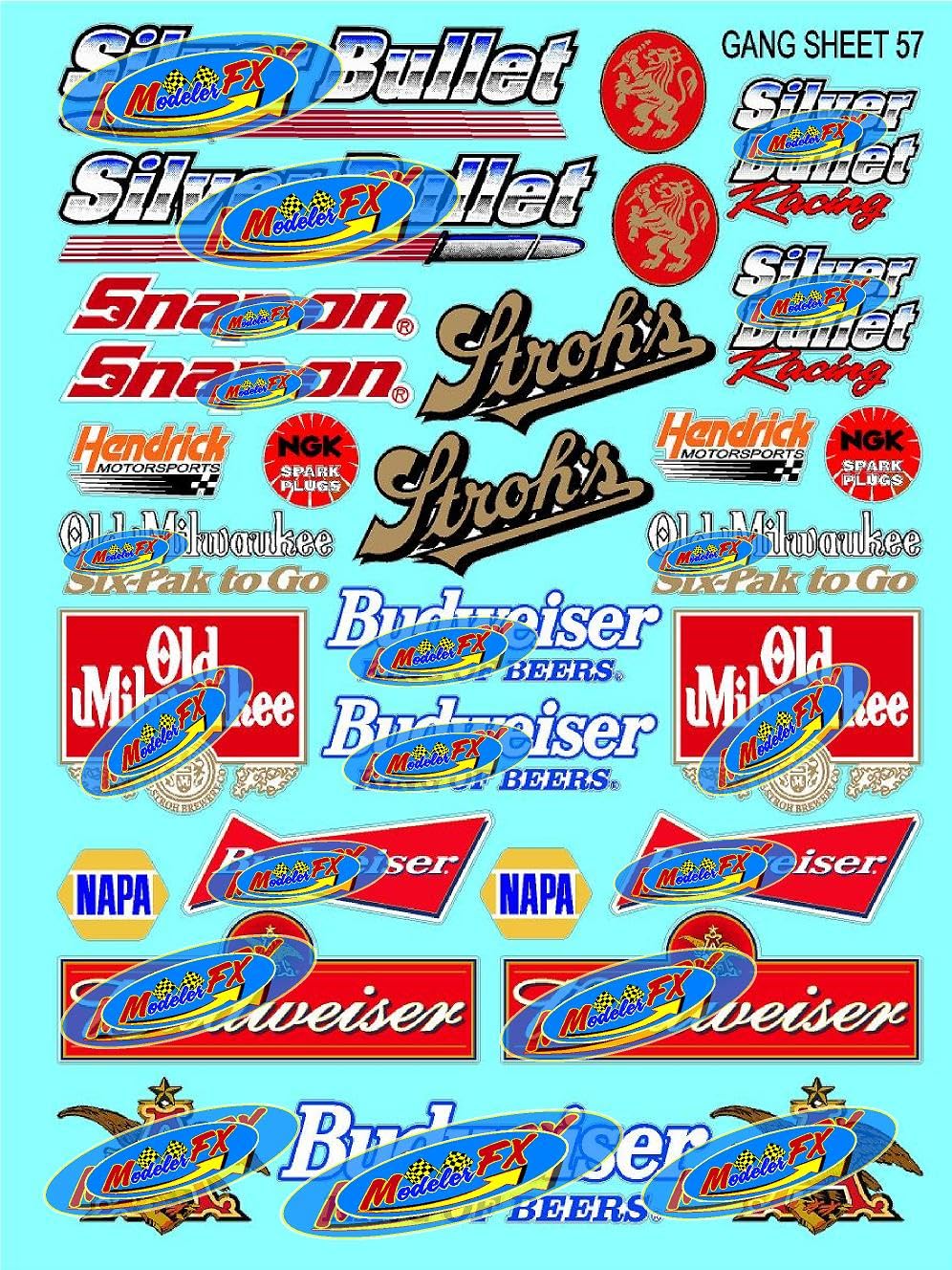White Vinyl R/C Racing Sponsor Sticker Gang Sheet 57-1/24-1/16th Scale Model Decal Sticker Sheet Radio Control Lexan Body - Decorate Your R/c Cars, Boats, Trucks Scale Model - Peel & Stick