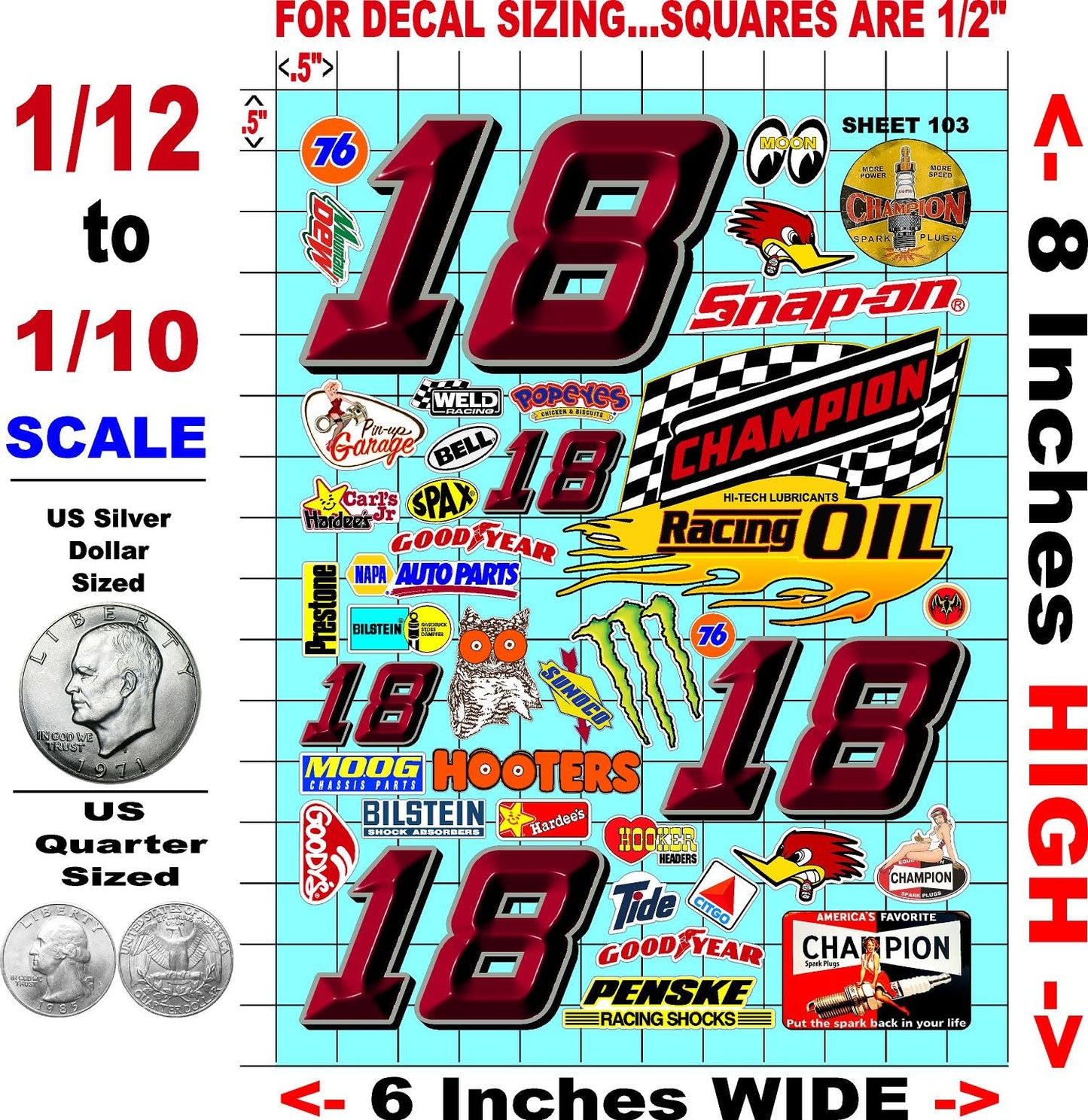Generic Clear Vinyl Sticker Variety Sheet 103 Beveled Numbers - 1/12 to 1/10th Scale R/C Model Decal Sticker Sheet Radio Control Lexan Body