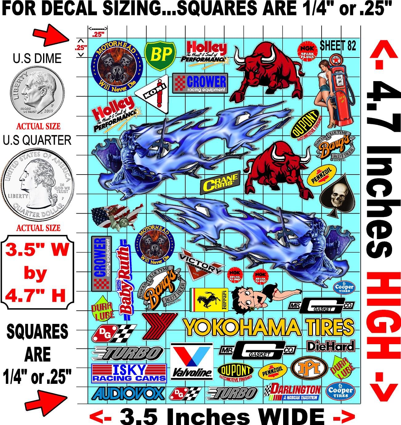 Clear Vinyl 82 R/C Racing Sponsor Sticker Gang Sheet Good -1/24 � 1/16th Scale Model Decal Sticker Sheet Radio Control Lexan Body � Die-Cut to Shape - Peel & Stick � Water Slide