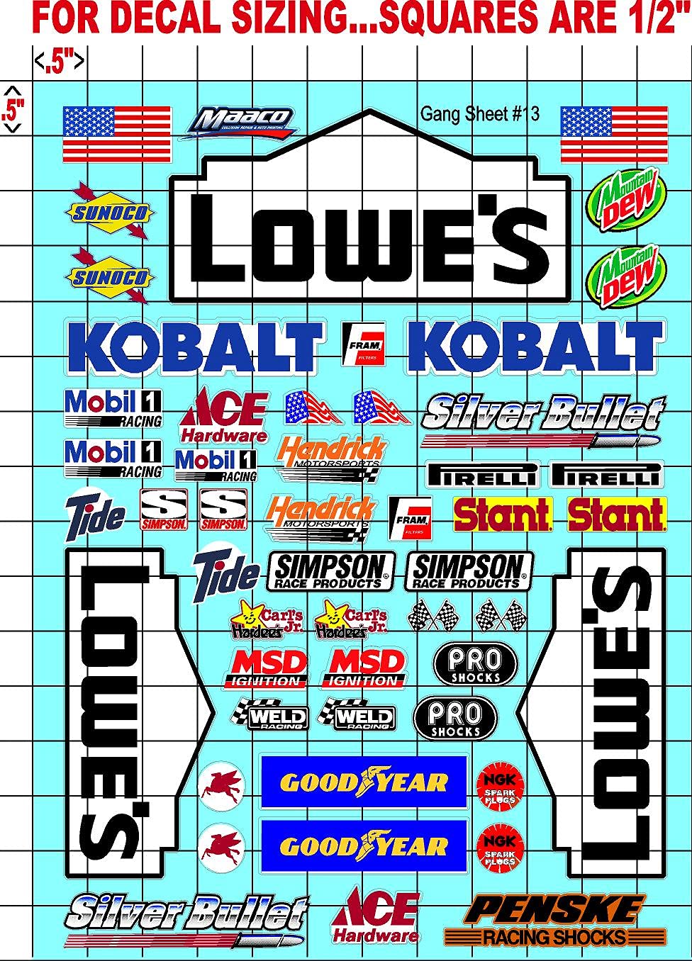 Racing Sponsor Lexan Body Car Racing - Sticker Gang Sheet Lowe - White Vinyl 1/12 to 1/10 Scale White Vinyl R/C Model Decal Sticker Sheet Radio Control Lexan Body Decoration