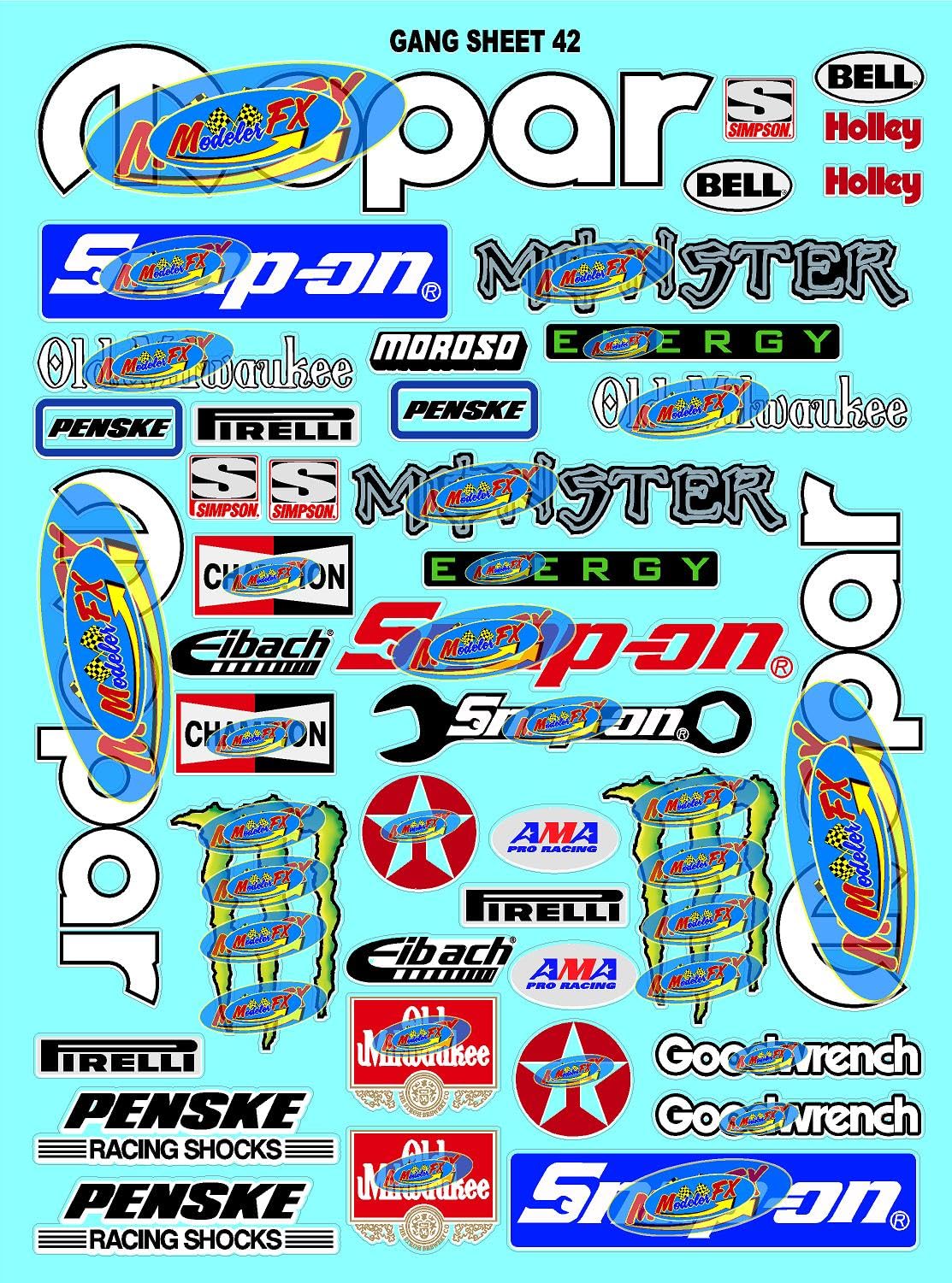 Clear Matte Vinyl R/C Racing Sponsor Sticker Gang Sheet 42-1/4-1/5 � 1/6th Scale Model Decal Sticker Sheet Radio Control Lexan Body � Die-Cut to Shape - Peel & Stick � Water Slide - Classics