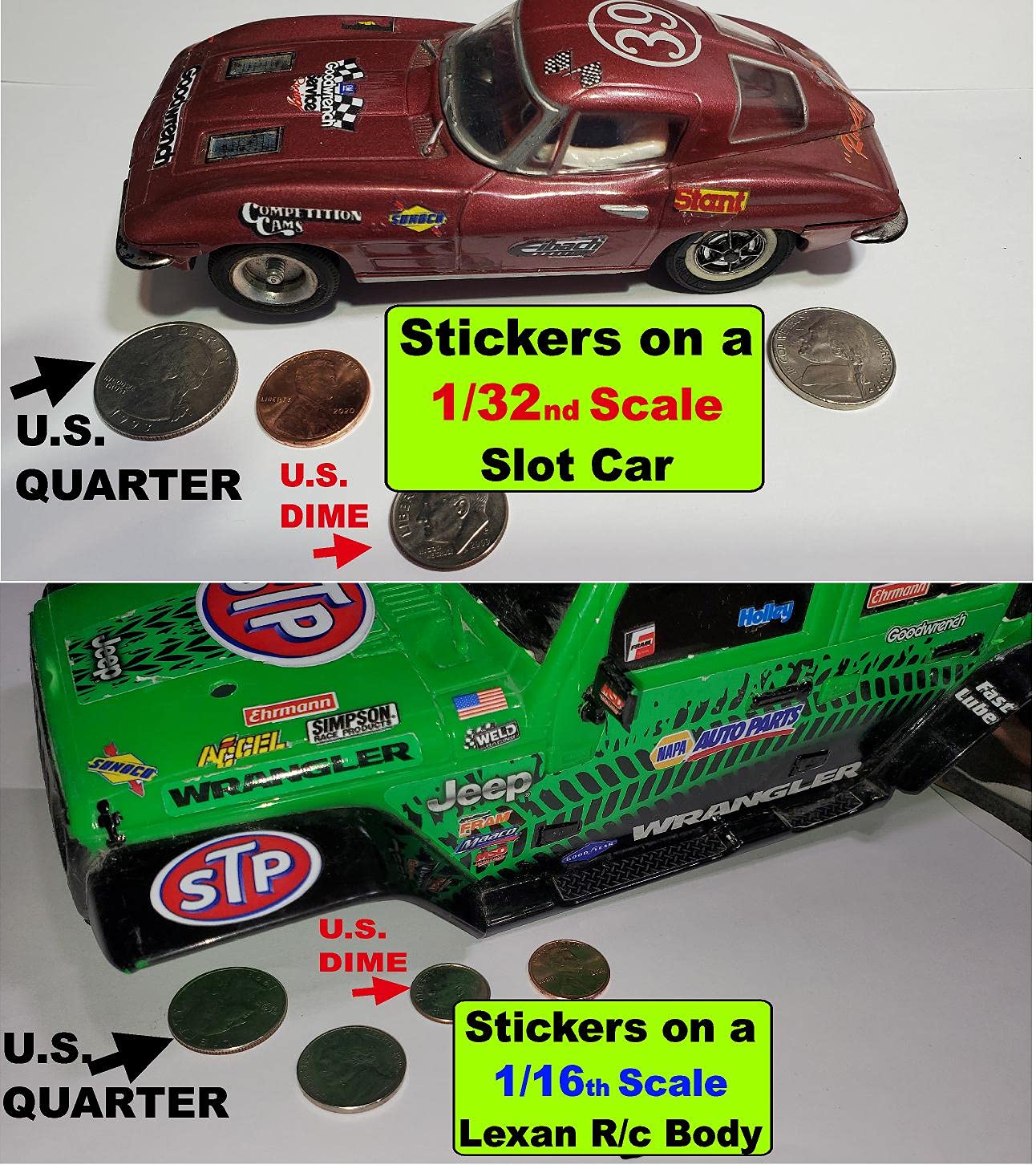 Clear Vinyl Sticker Gang Sheet 5 Racing Sponsor Lexan Body Car Fits 1/24-1/16 Scale DIE Cut- R/C Model Decal Stickers | Radio Control | Slot Cars | U/V Printed