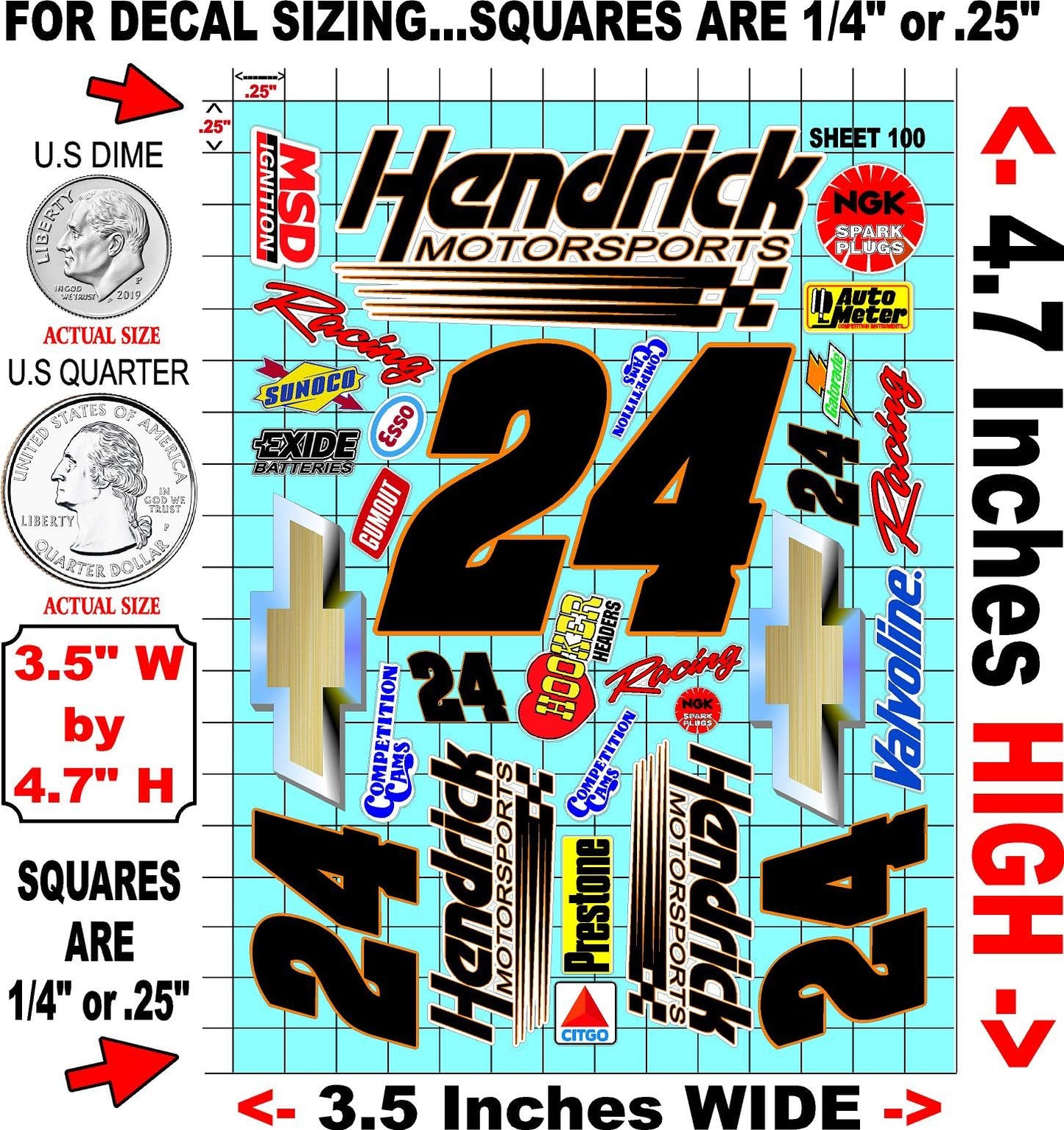 Clear Vinyl 100 R/C Racing Sponsor Sticker Gang Sheet Good -1/24 � 1/16th Scale Model Decal Sticker Sheet Radio Control Lexan Body � Die-Cut to Shape - Peel & Stick � Water Slide