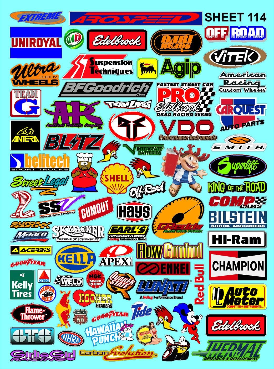 White Vinyl Sticker Sheet 114 Variety - 1/12 to 1/10th Scale R/C Model Decal Sticker Sheet Radio Control Lexan Body